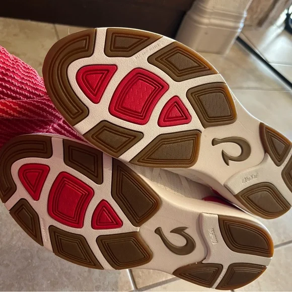 Olukai White and Brown Sneakers with Red Accents— never worn - Picture 4 of 7